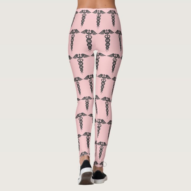 Legging Enfermeira rosa-branca Caduceus Padrão Mulheres (Verso)