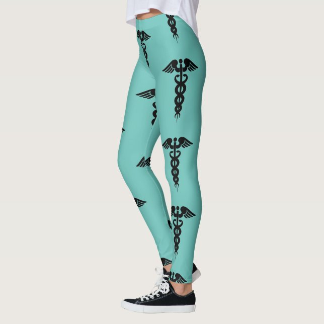 Legging Enfermeiro Médico Padrão do Teal Black (Esquerda)
