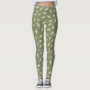 Legging Engole e Swifts Impressão de pássaro branco verde