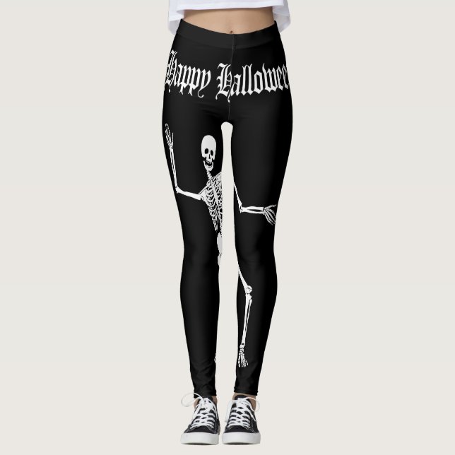 Legging Engraçado esqueleto feliz Dia das Bruxas (Frente)