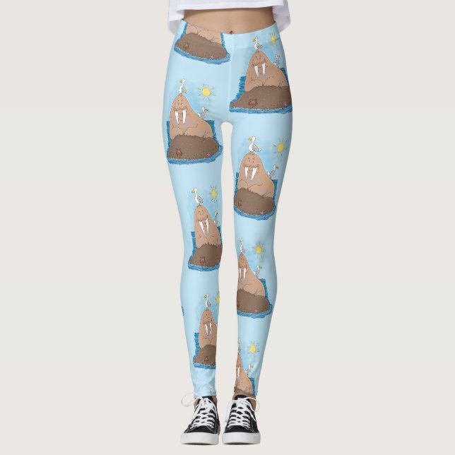 Legging Engraçado ilustração do desenho animado de morsa f (Frente)