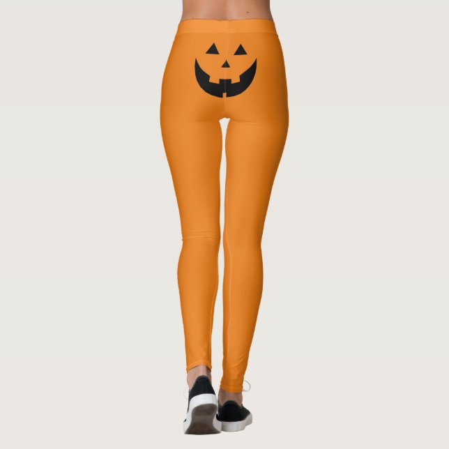 Legging Engraçado laranja Jack o lanterna abóbora rosto Ha (Verso)