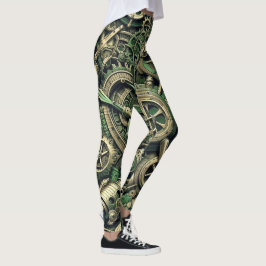 Legging Engrenagens Verdes Industriais Steampunk
