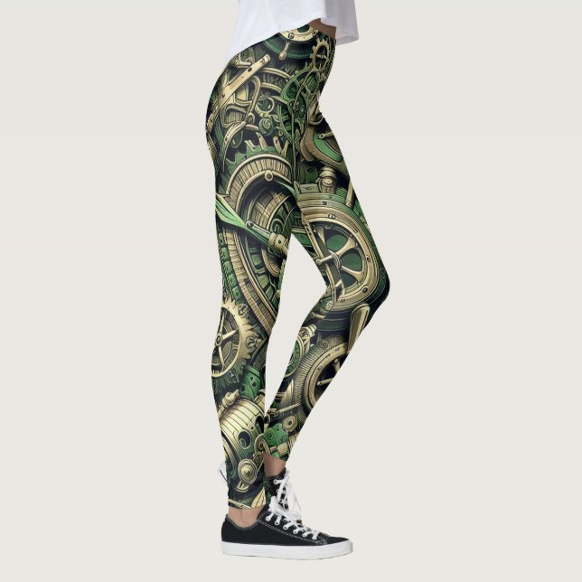 Legging Engrenagens Verdes Industriais Steampunk (Direita)