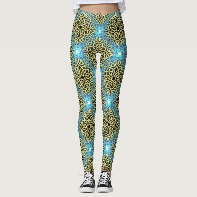 Legging Envolvendo o Ouro Vitoriano Trim Aqua Fundo (Frente)