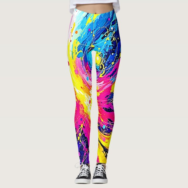Legging Erupção Cósmica: Arte Vibrante de Salpicos (Frente)