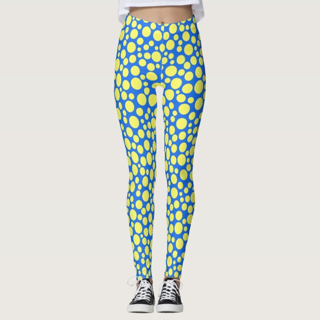 Legging Ervilhas amarelas sobre fundo azul-céu (Frente)