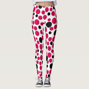 Legging ervilhas negras vermelhas, retrô do fundo branco
