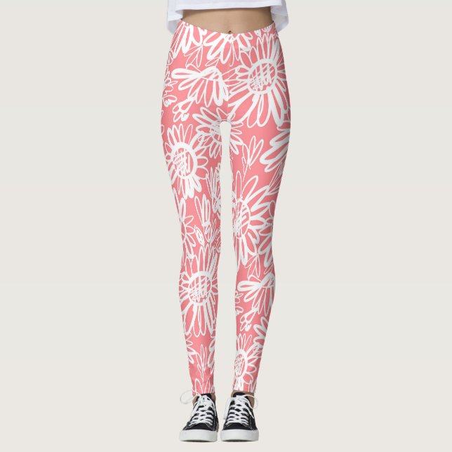 Legging esboço abstrato, padrão monocromático (Frente)
