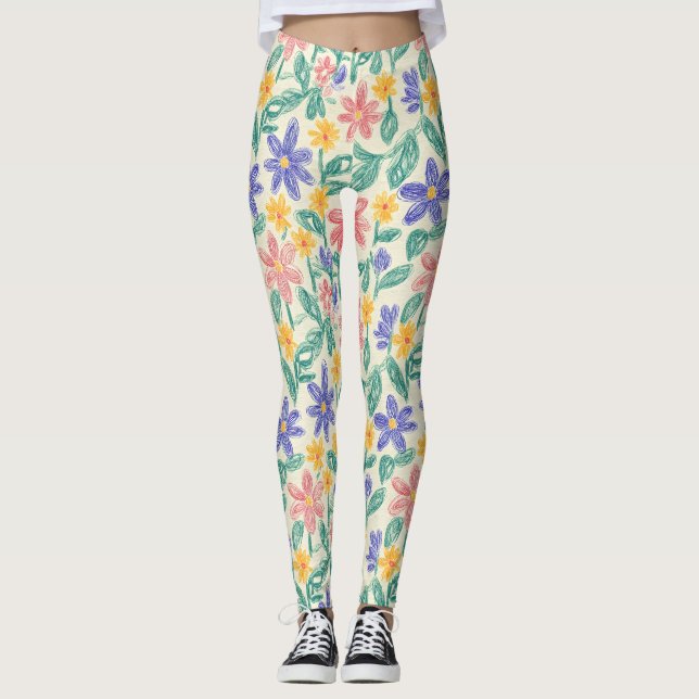 Legging Esboço de Flor Silvestre Vintage (1) (Frente)