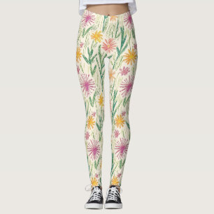 Legging Esboço de Flor Silvestre Vintage (10)