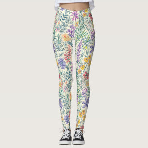 Legging Esboço de Flor Silvestre Vintage (2)