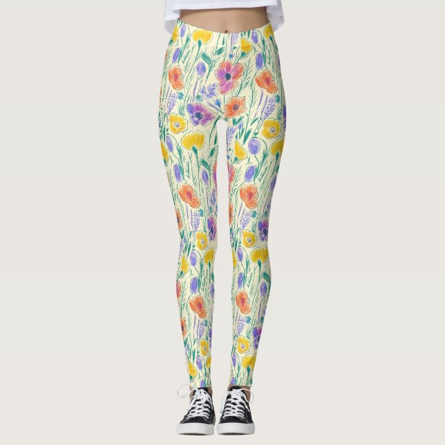 Legging Esboço de Flor Silvestre Vintage (6) (Frente)