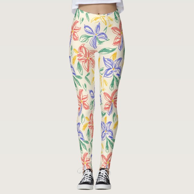Legging Esboço de Flor Silvestre Vintage (8) (Frente)