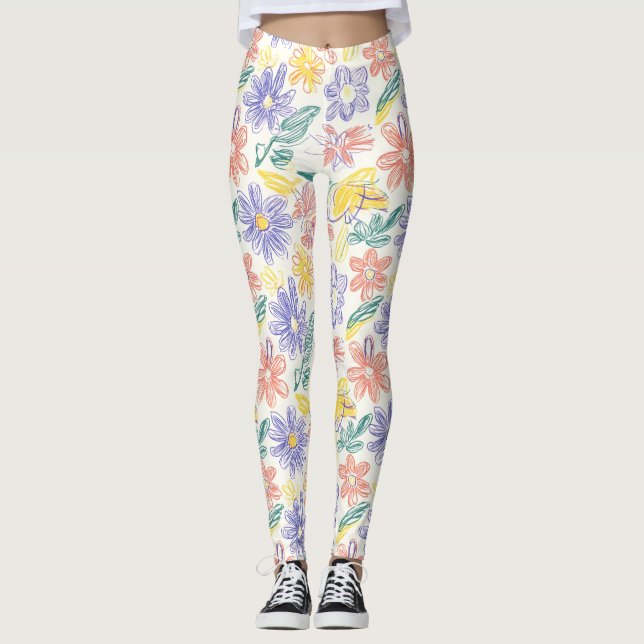 Legging Esboço de Flor Silvestre Vintage (9) (Frente)