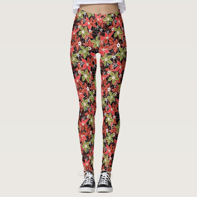 Legging Esboço floral multicolorido retrô outono (Frente)