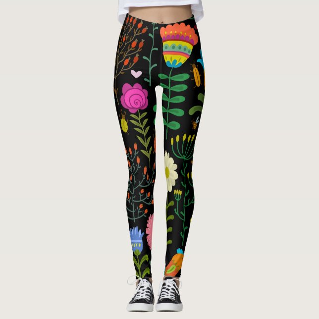 Legging Esboço floral, padrão artístico perfeito. (Frente)
