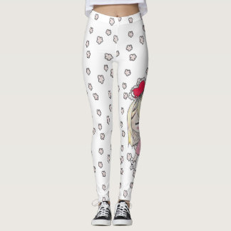 Legging Esboços florais e chibi doente do amor com