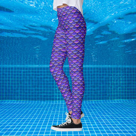 Legging Escala de Sereia Padrão roxo e rosa