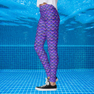 Legging Escala de Sereia Padrão roxo e rosa