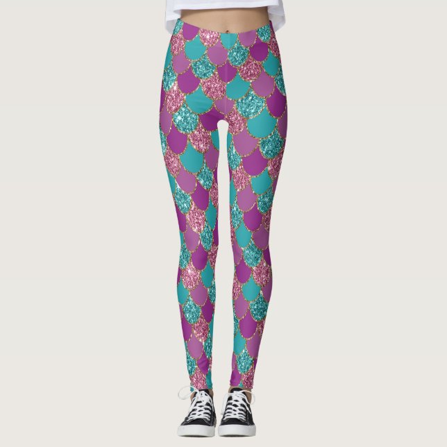 Legging Escalas de Glitter Roxo da Sereia (Frente)