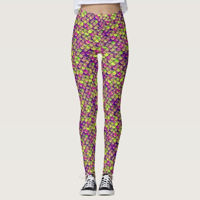 Legging Escalas roxas e verdes caídas (Frente)