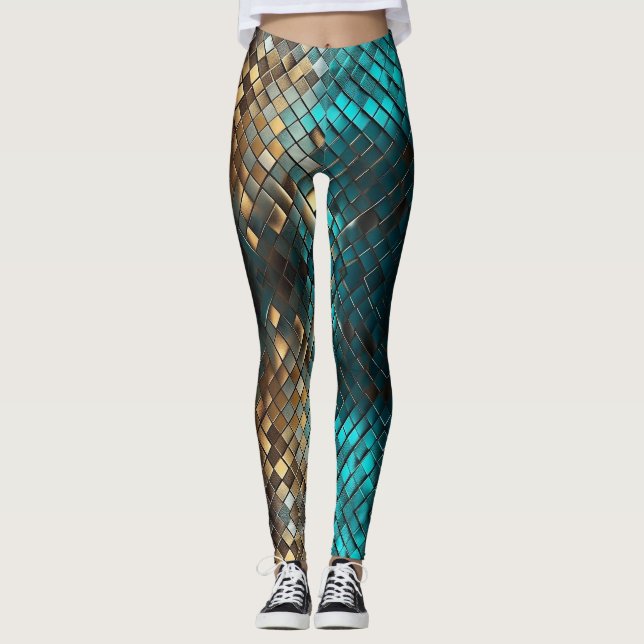 Legging Escamas de Dragão Azul Dourado (Frente)