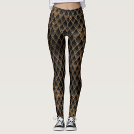 Legging Escamas de Dragão Brilhantes Preto e Dourado