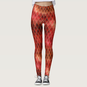 Legging Escamas de Dragão com Brilho Vermelho Ombre