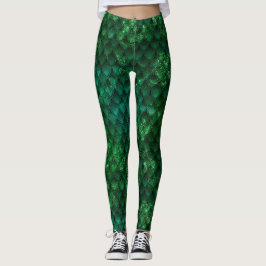 Legging Escamas de Dragão Ombre Verde Escuro e Brilhos