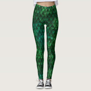 Legging Escamas de Dragão Ombre Verde Escuro e Brilhos