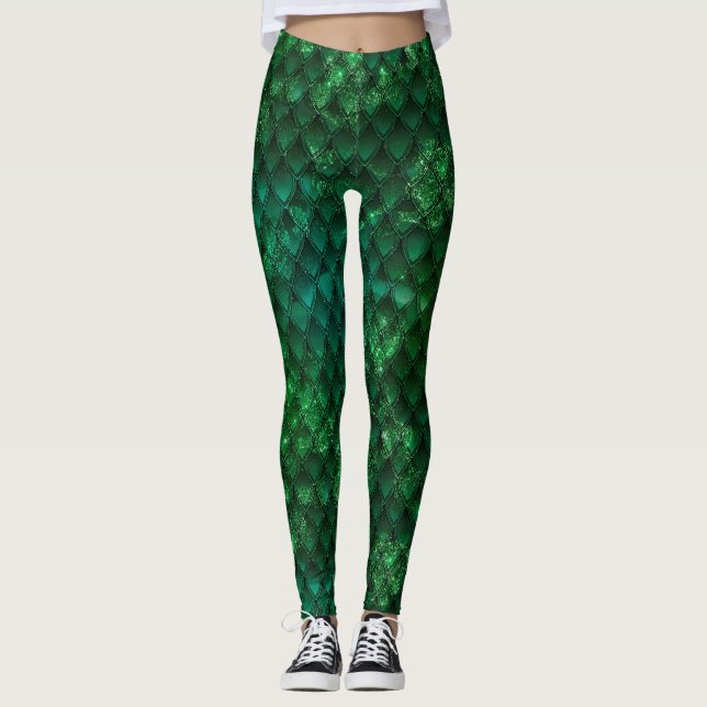 Legging Escamas de Dragão Ombre Verde Escuro e Brilhos (Frente)