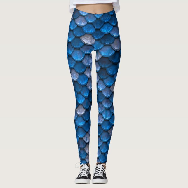 Legging Escamas de Peixe Sereia Azul Prata (Frente)