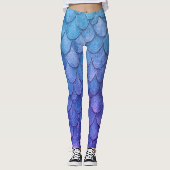 Legging Escamas de sereia azuis e roxas (Frente)