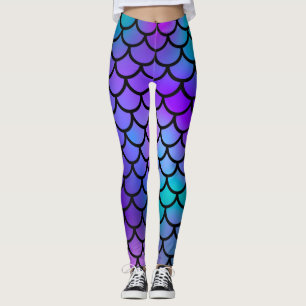 Legging Escamas de Sereia Azul Rosa Roxo Verde Azul Peixe 