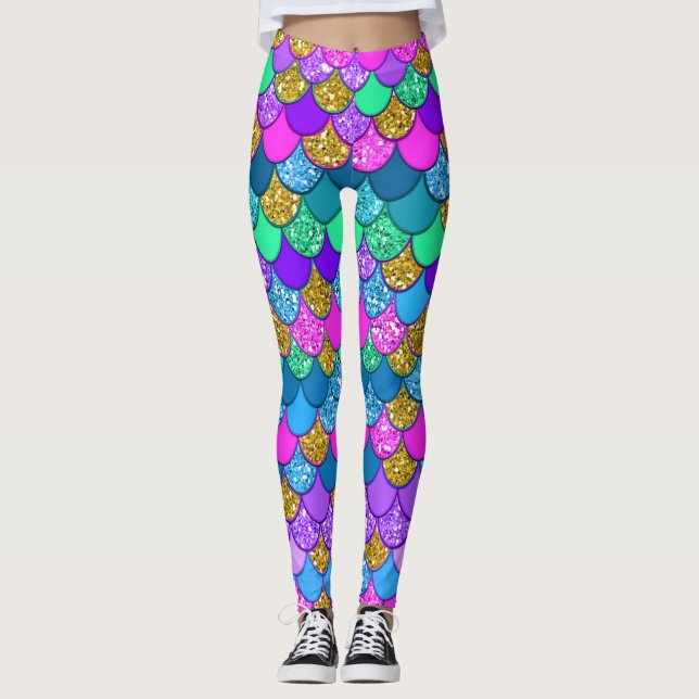 Legging Escamas de Sereia Multicoloridas Coloridas (Frente)