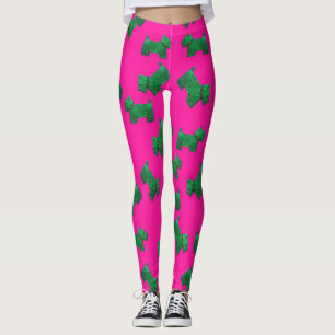 Legging Escocesa Verde NatalTerrier fundo rosa