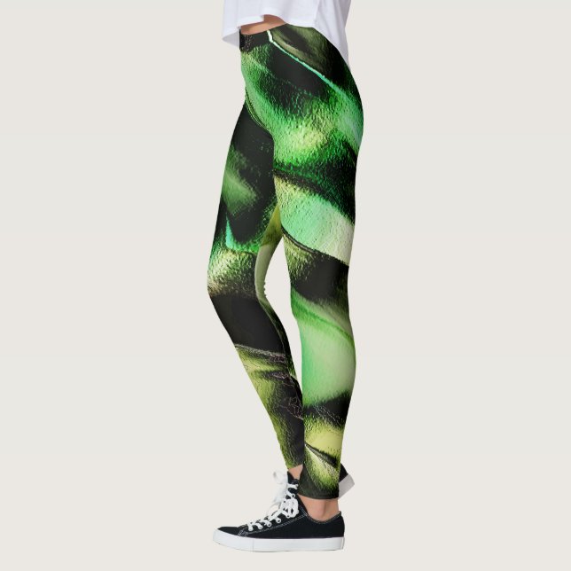 Legging Esculpido de metal opaco, em verde e tom de creme (Esquerda)