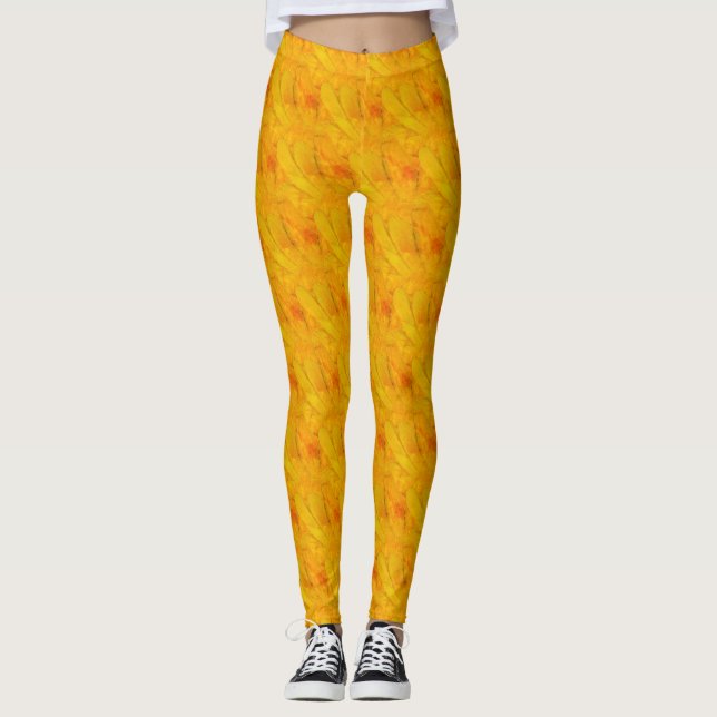 Legging Esmagamento de Damasco Chic Floral Abstrato (Frente)