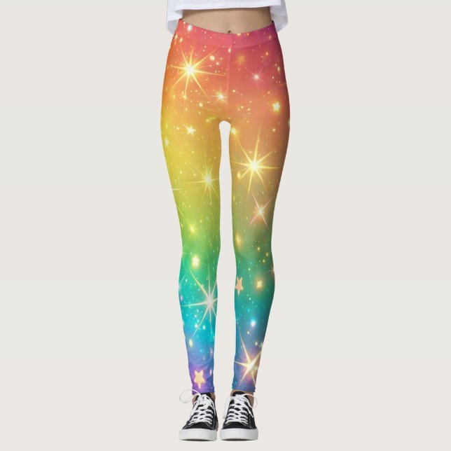 Legging Espaço colorido em estrela do arco-íris (Frente)
