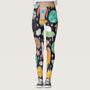 Legging Espaço de Portas: Cosmos Vintage Desenhados À Mão.