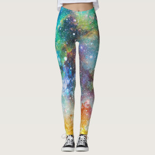 Legging Espaço futurístico, fundo nebuloso estrelado.