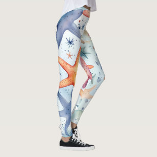 Legging Espadarte colorida, estrelas-do-mar, arte aquática