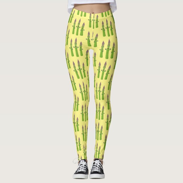 Legging Espargos lindos cantando cartoon de trio vegetal (Frente)