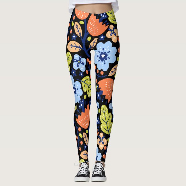Legging Espelhamento colorido do padrão de flores (Frente)