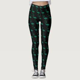 Legging Espelho brilhante flamingo Esmeralda preto