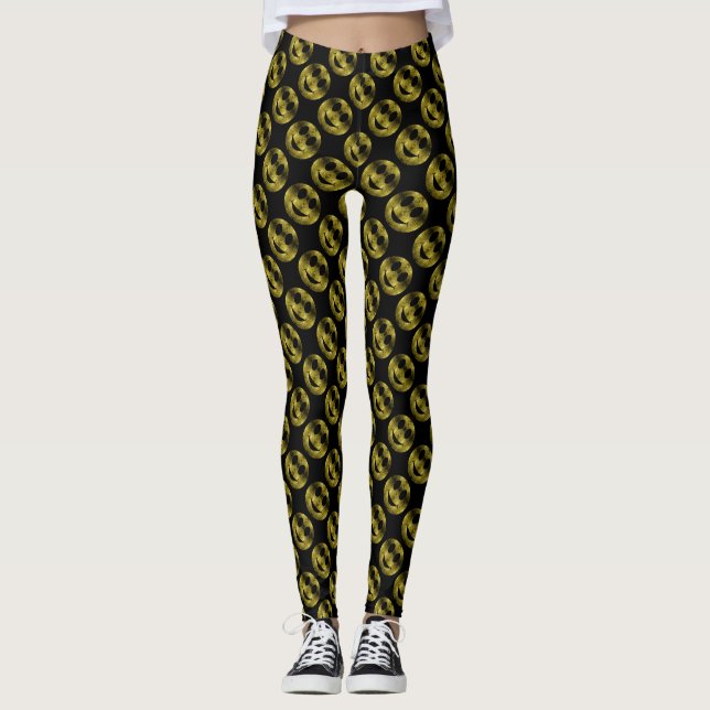 Legging Espelho Smiley Amarelo Dourado padrão Preto (Frente)