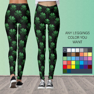 Legging Espelho Verde Escuro Shamrock Padrão Clover preto