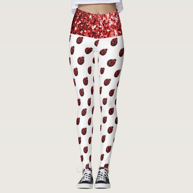 Legging Espelhos vermelhos brilhantes Padrão Ladybug em br (Frente)