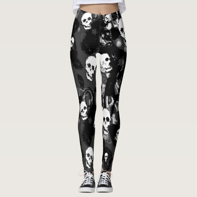 Legging Espetáculos do crânio Pernas pretas e brancas (Frente)
